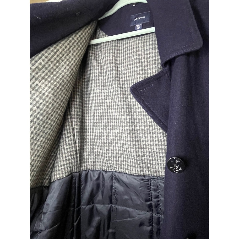 Lands End Mens XXL Tall Peacoat Navy Wool Blend Double Breasted Coat 50-52 - Picture 11 of 12